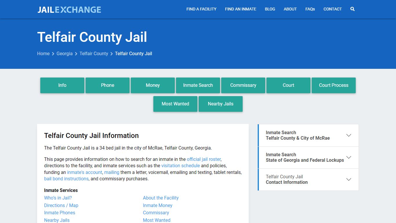 Telfair County Jail, GA Inmate Search, Information